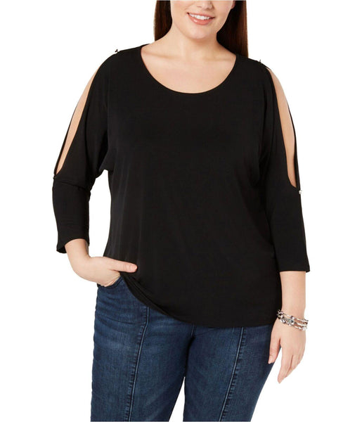 INC Womens Black Long Sleeve Jewel Neck Shirt 1XL - iMart Shop